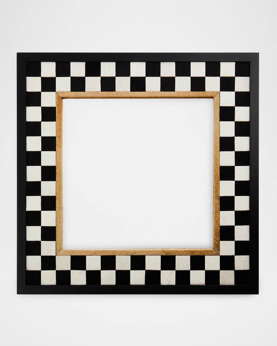 Hopscotch Check Hair on Hide Wall Mirror, 20" Square